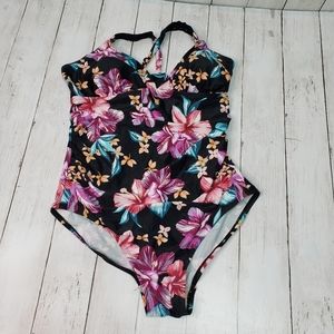 Merona Floral Print Criss Cross Strap Swimsuit